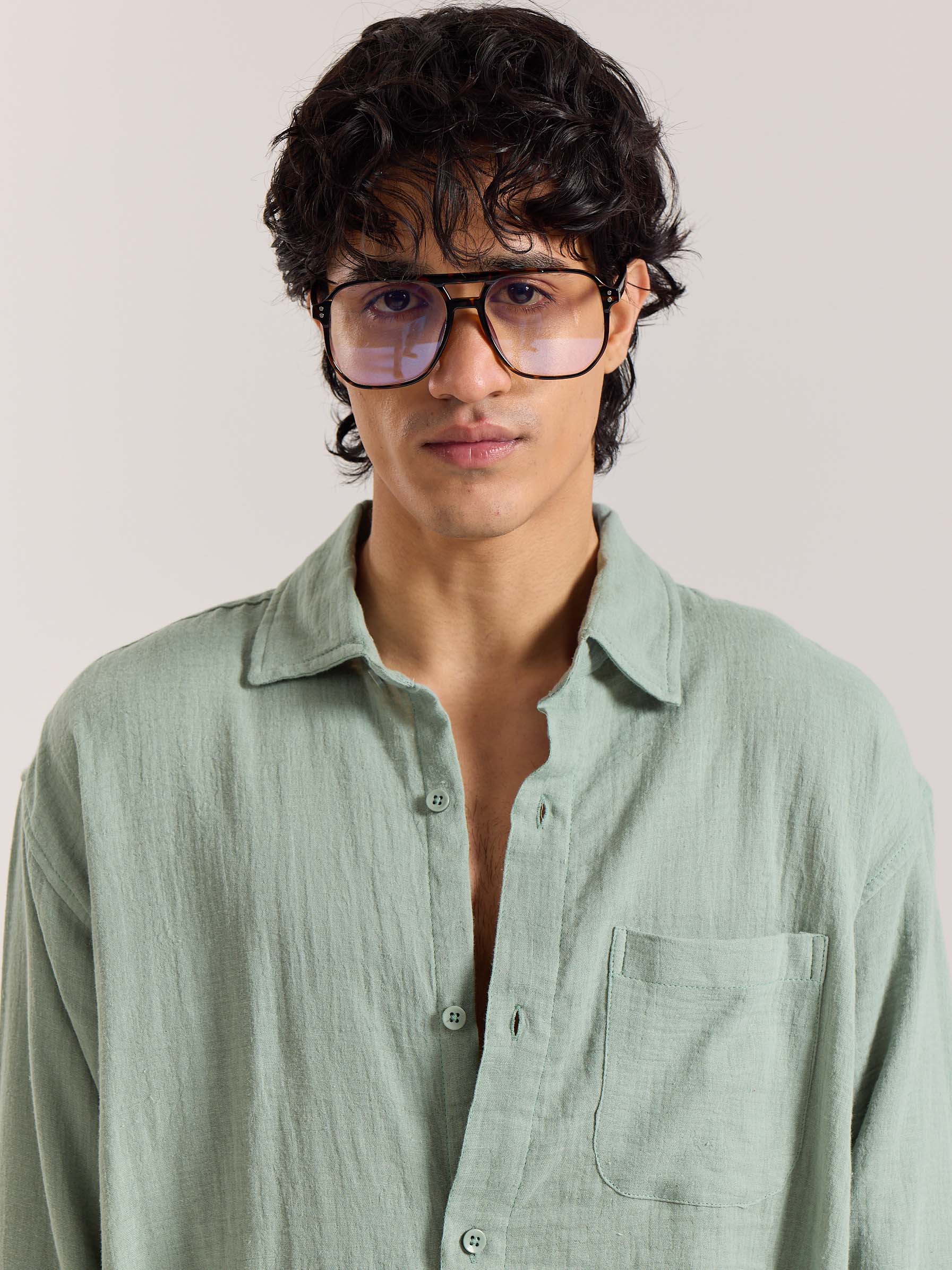 Aqua Green Gauze Holiday Shirt - Image 3