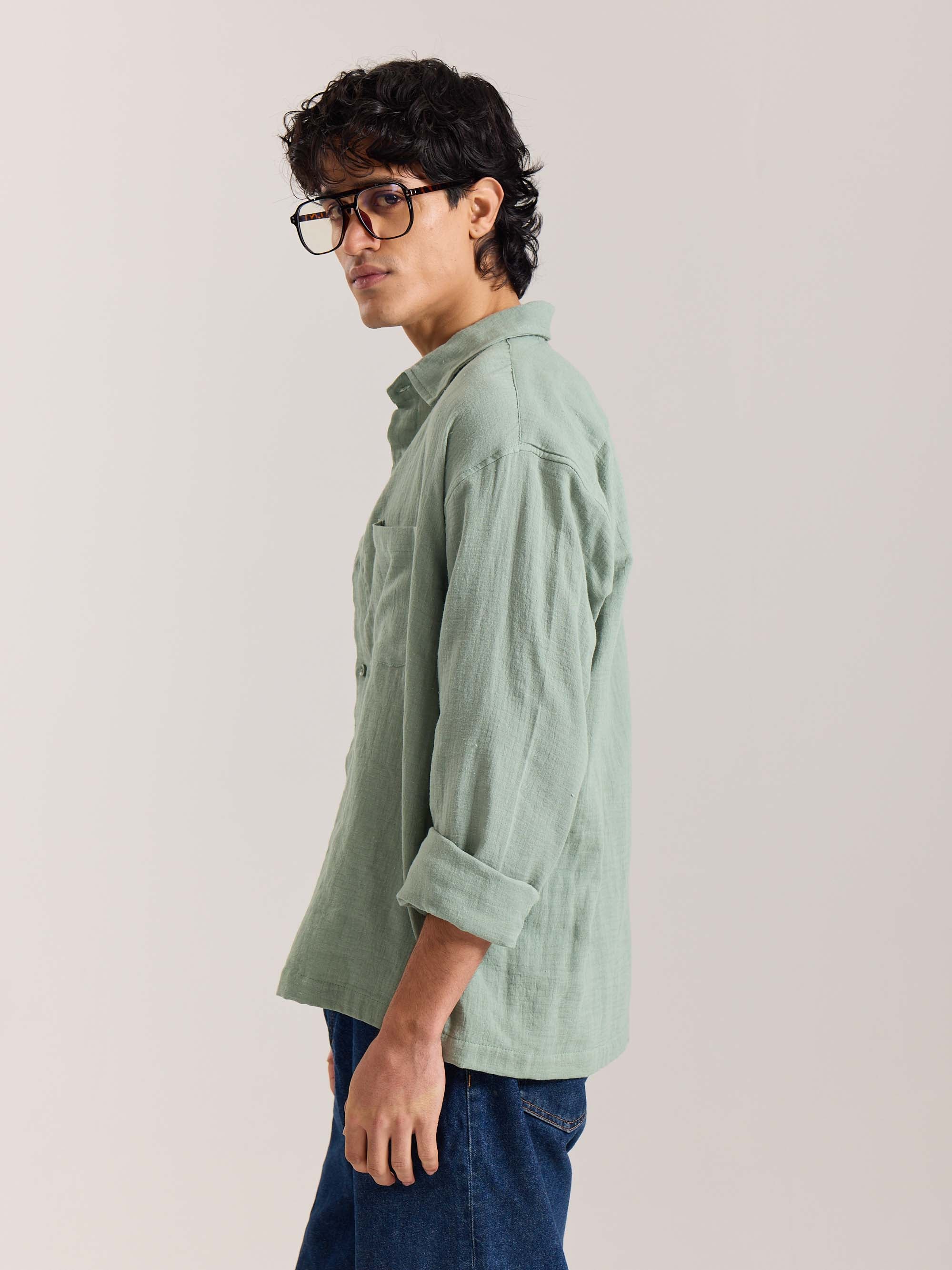 Aqua Green Gauze Holiday Shirt - Image 5