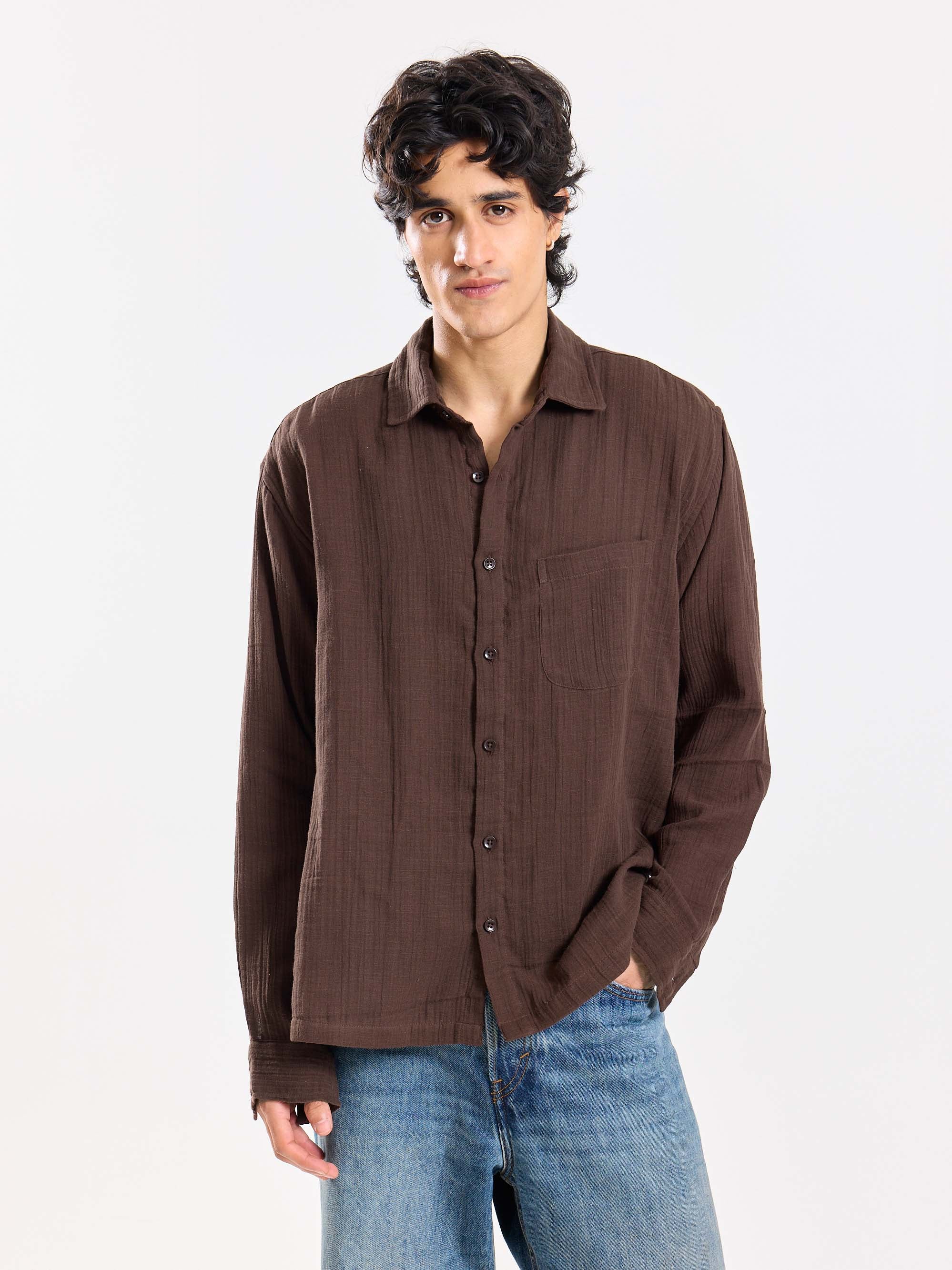 Brown Gauze Holiday Shirt - Image 2