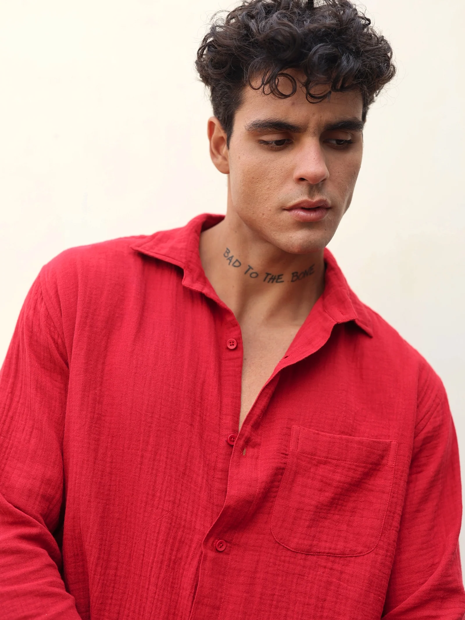 Cherry Red Gauze Holiday Shirt ( Pre-Order ) - Image 3