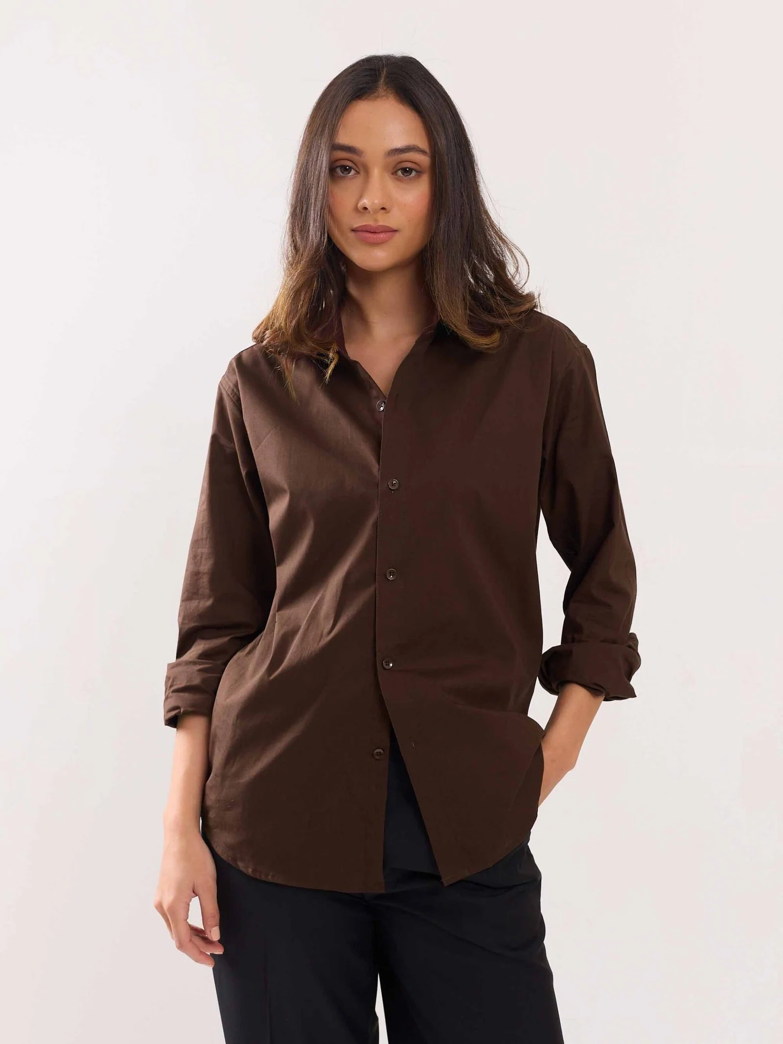 Coffee Brown Poplin Shirt - Image 4