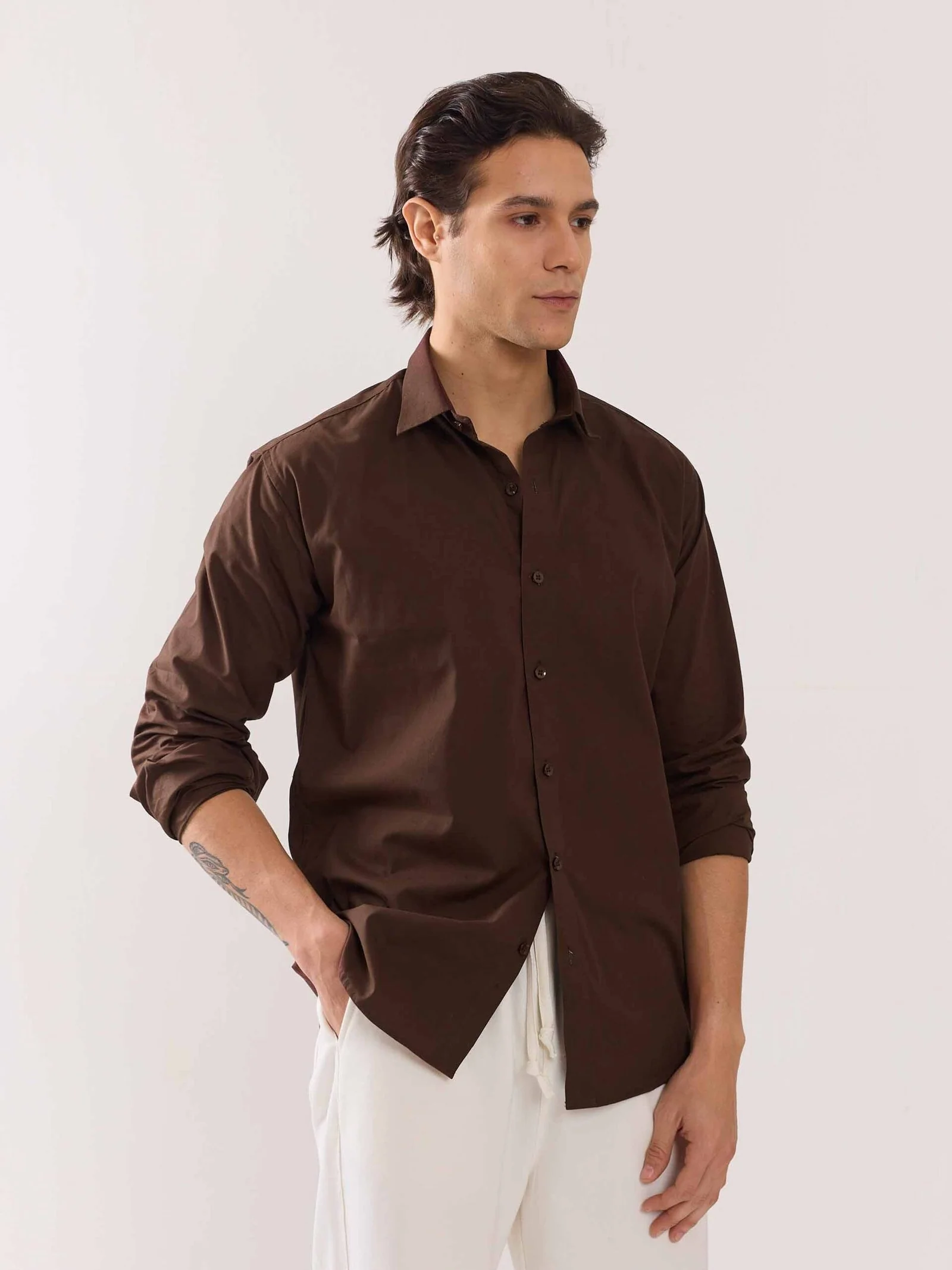 Coffee Brown Poplin Shirt - Image 7