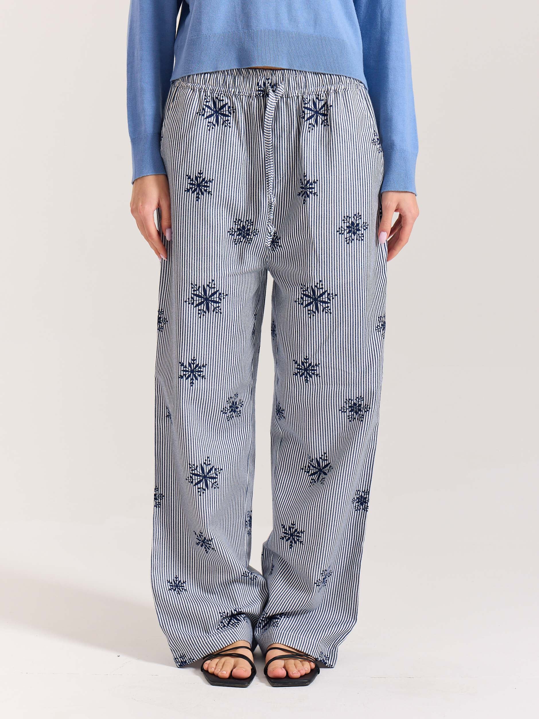 Dark Blue Striped Snowflake Pull-on Pants - Image 15