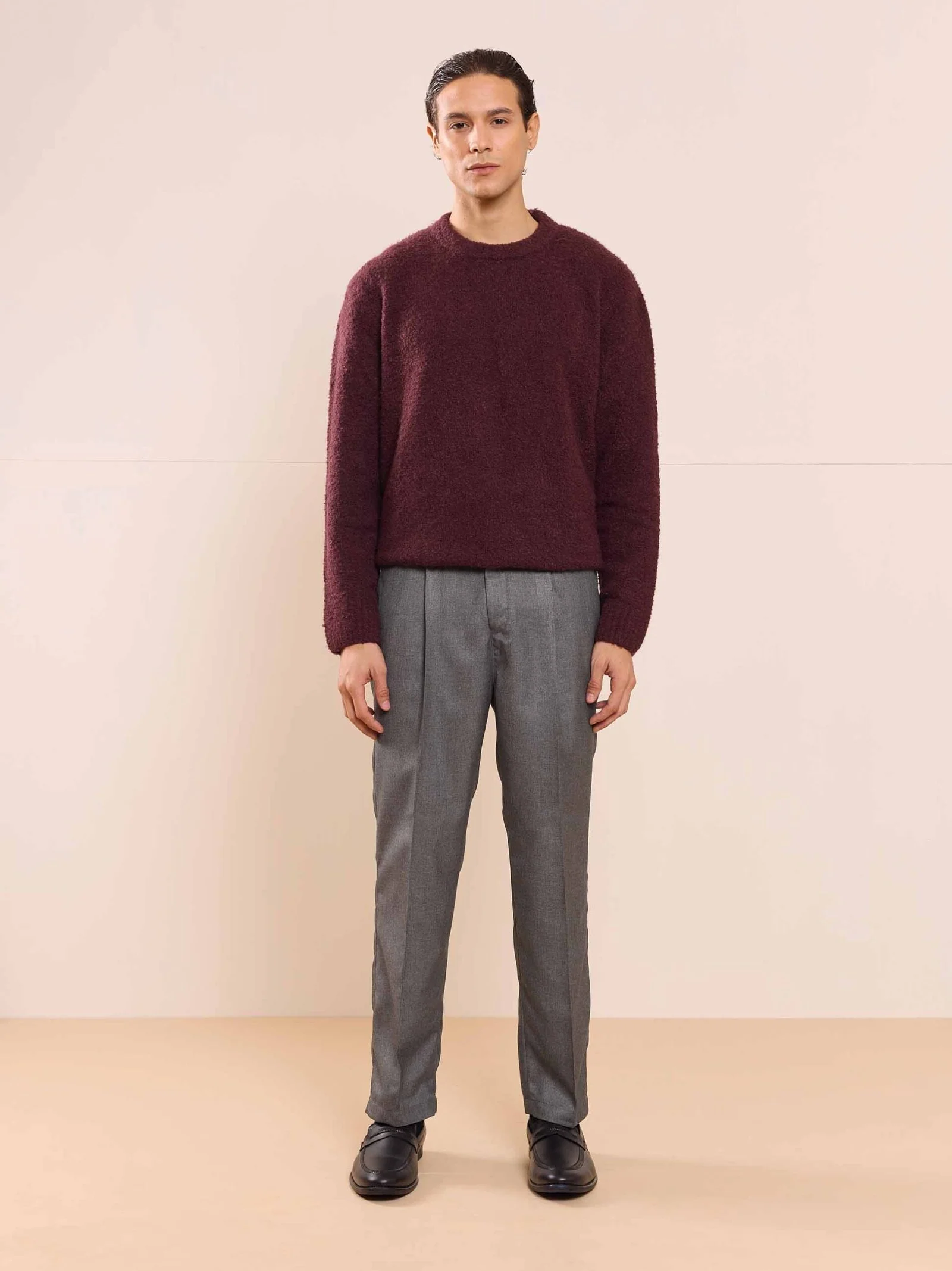 Dark Grey Textured Baggy Fit Trousers - Image 2
