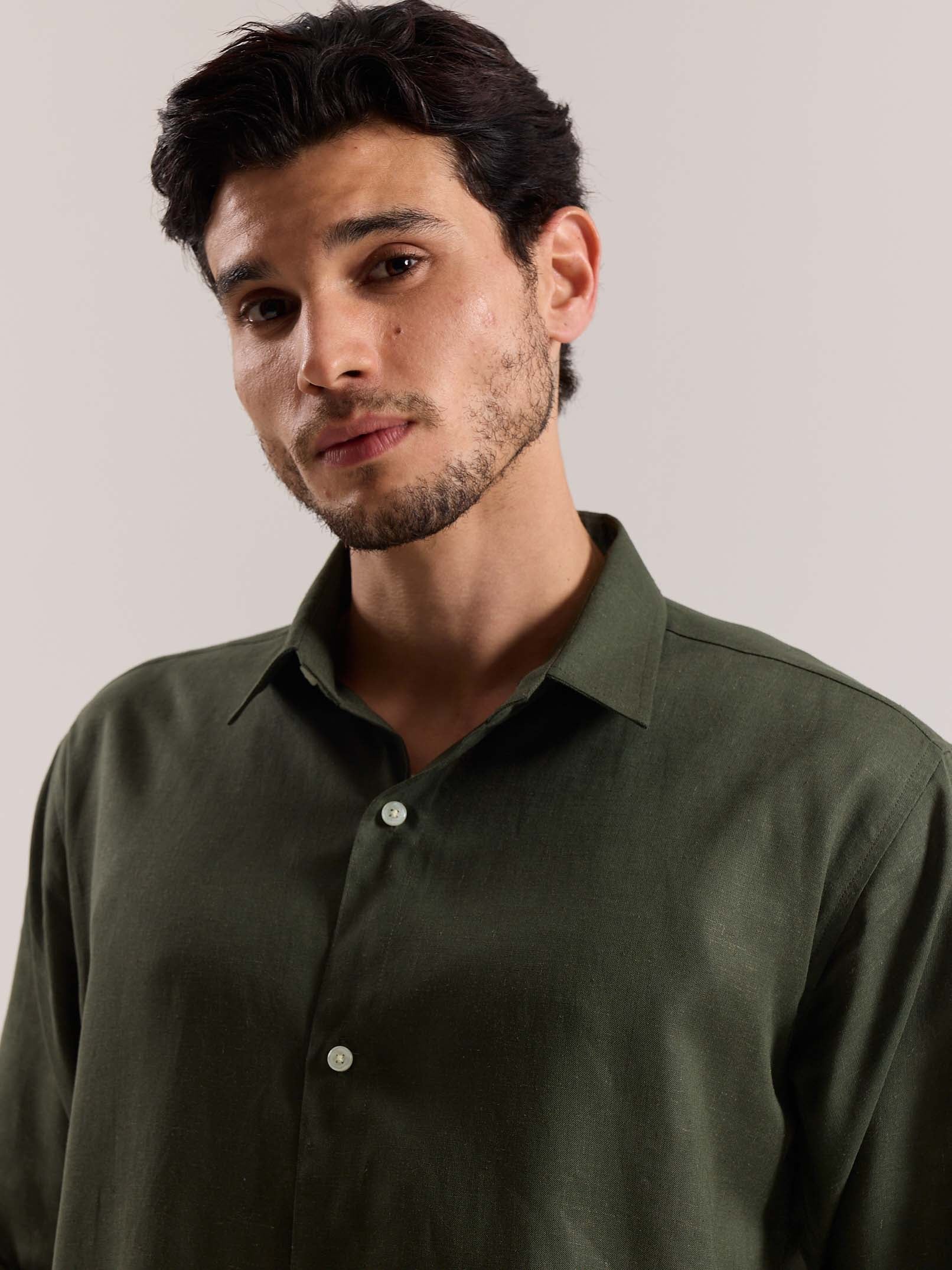 Dark Green Linen-blend Shirt - Image 6