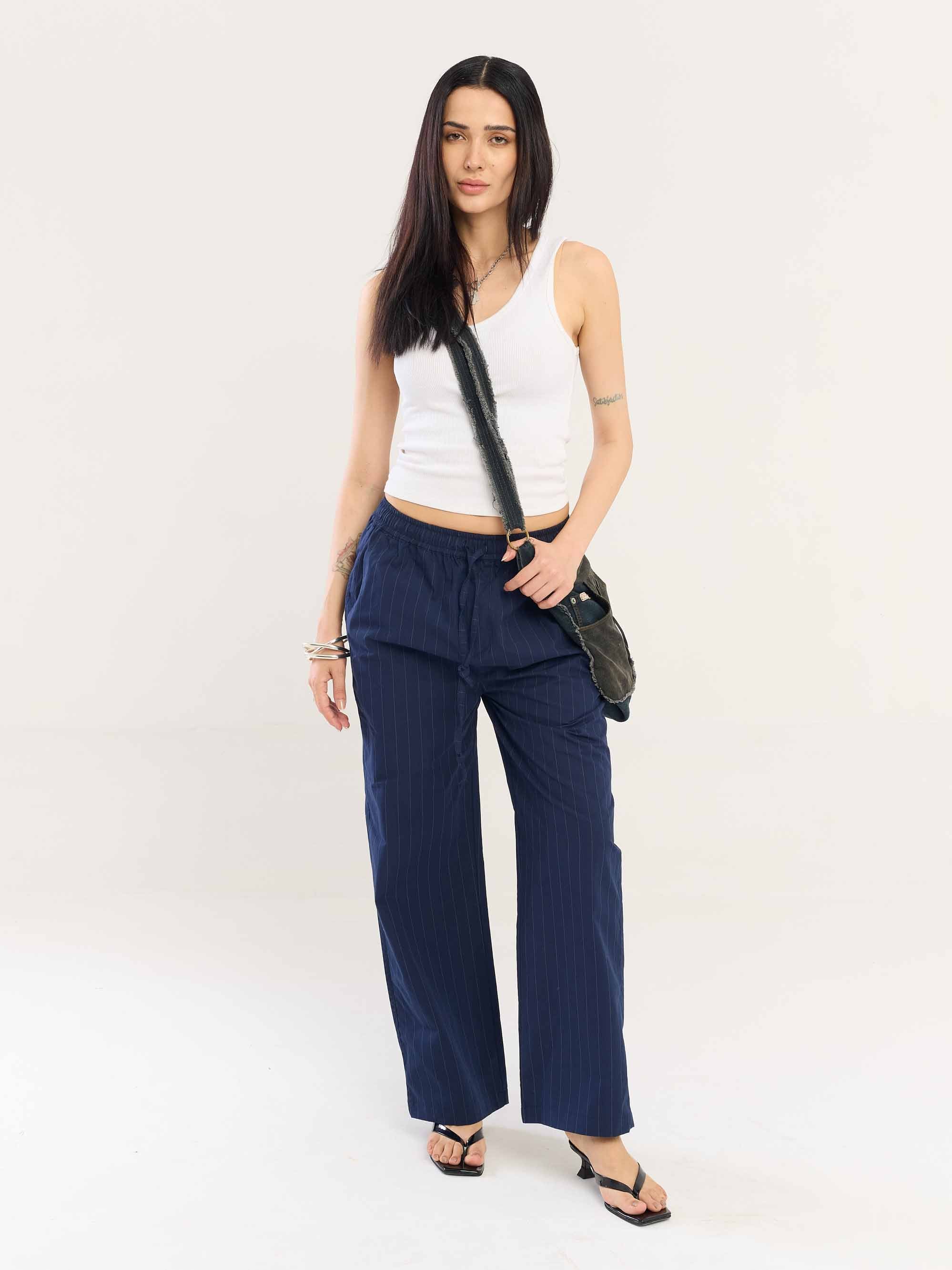 Navy Blue Pinstriped Pull-on Pants - Image 3