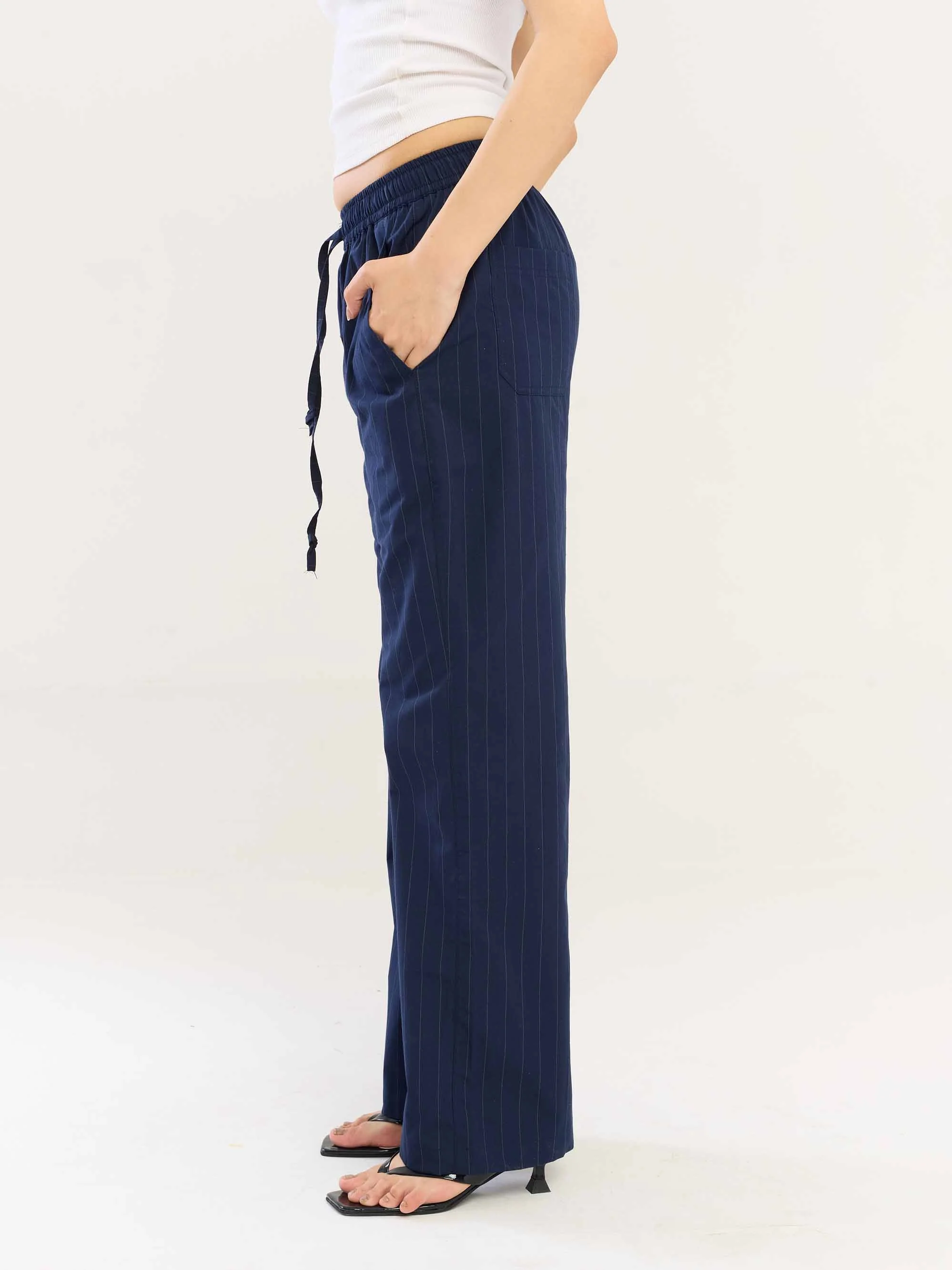 Navy Blue Pinstriped Pull-on Pants - Image 5