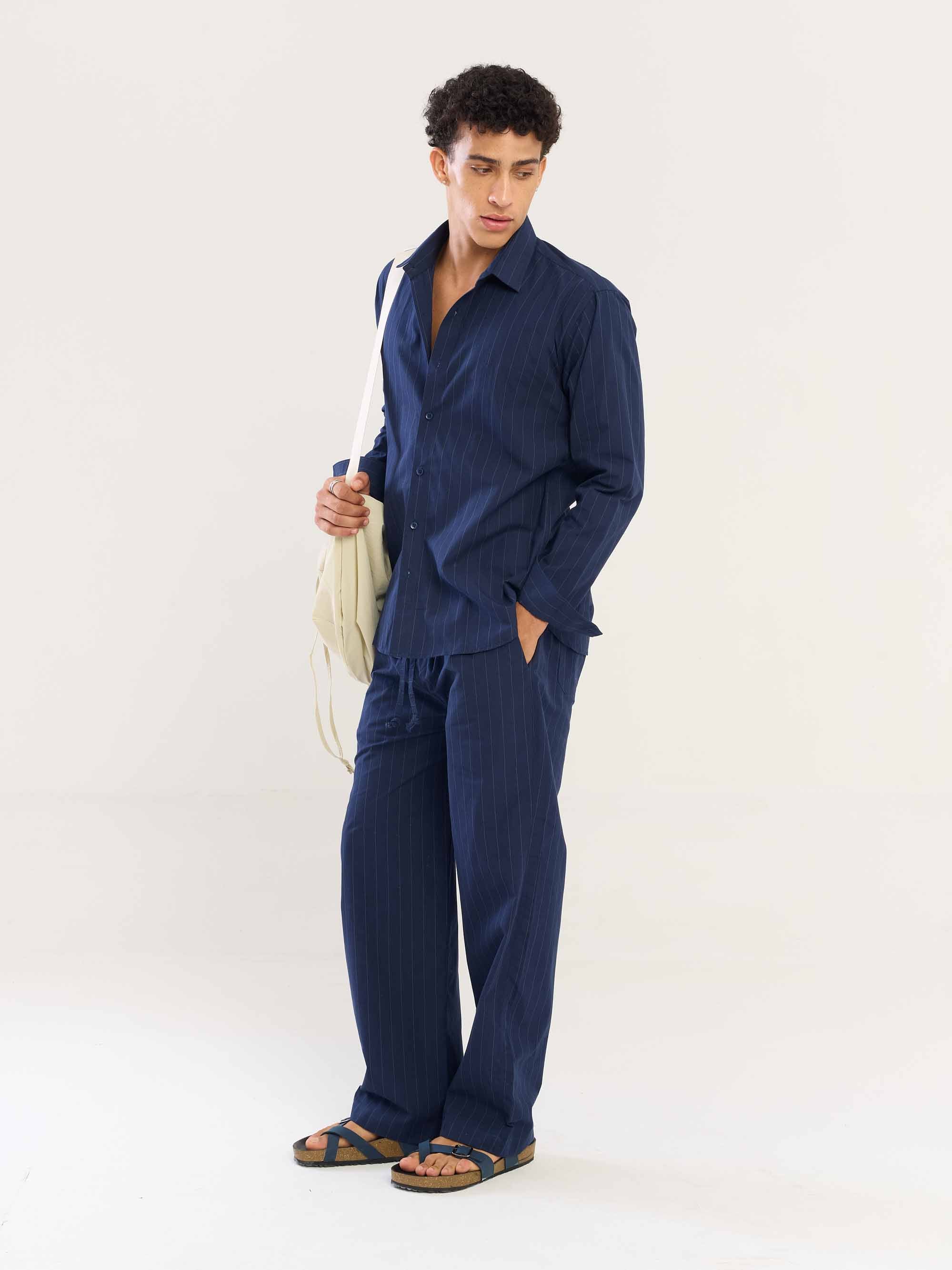 Navy Blue Pinstriped Pull-on Pants - Image 7