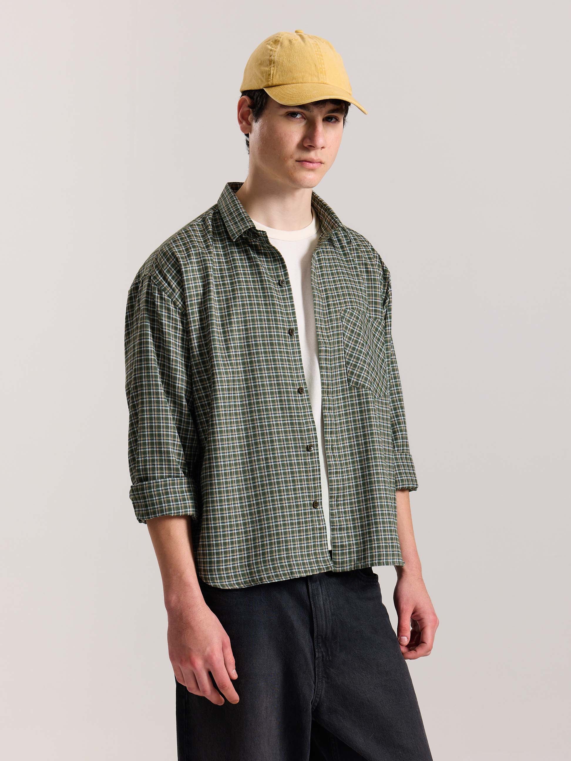 Olive Checkered Oversized Cropped Shirt - Image 6