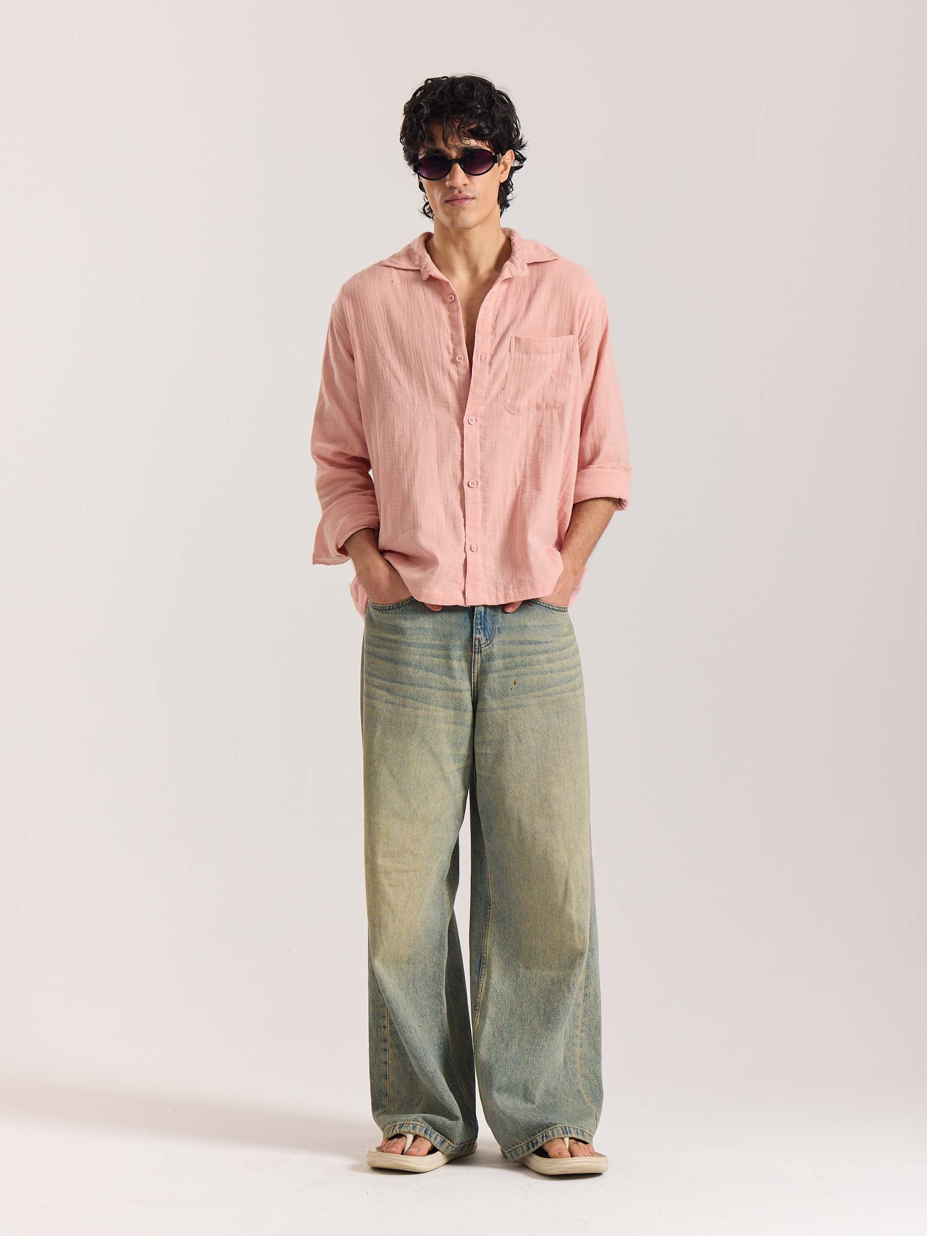 Salmon Pink Gauze Holiday Shirt