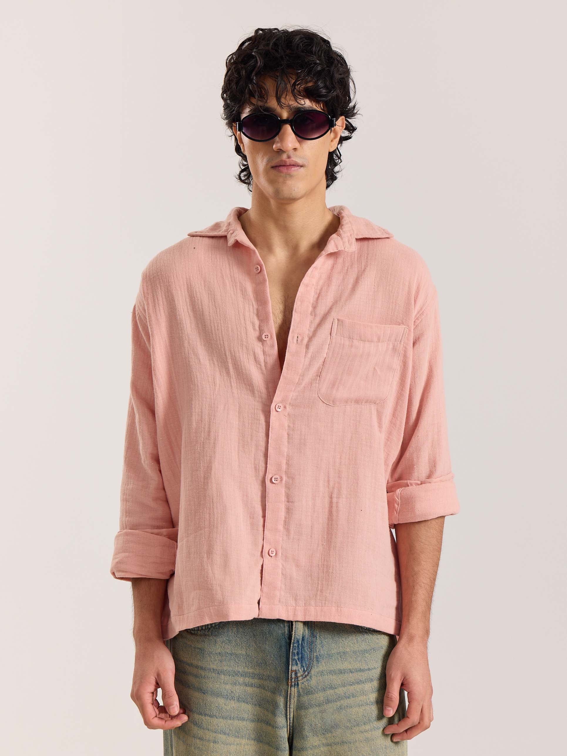 Salmon Pink Gauze Holiday Shirt - Image 2