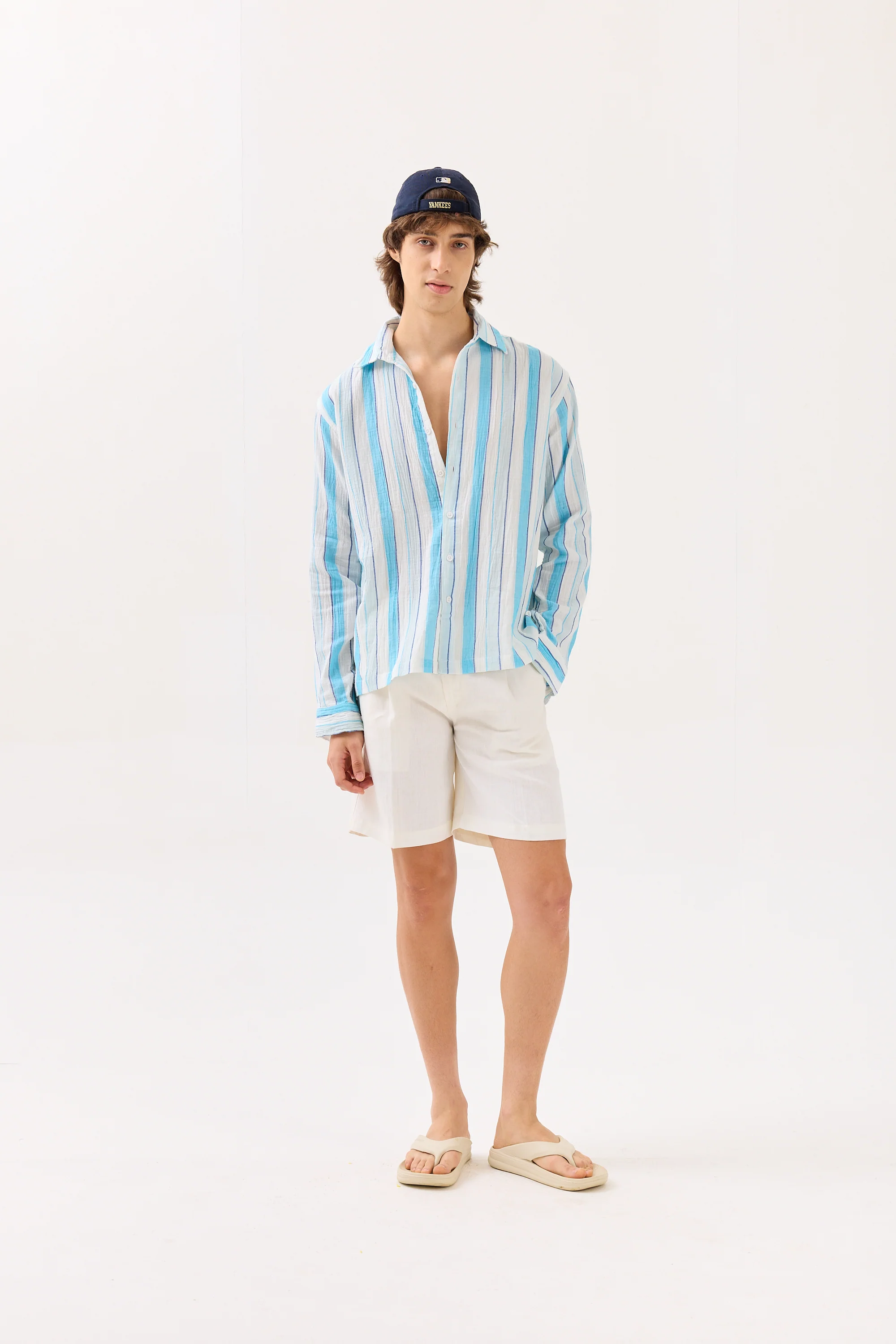 Sky Blue Striped Gauze Holiday Shirt