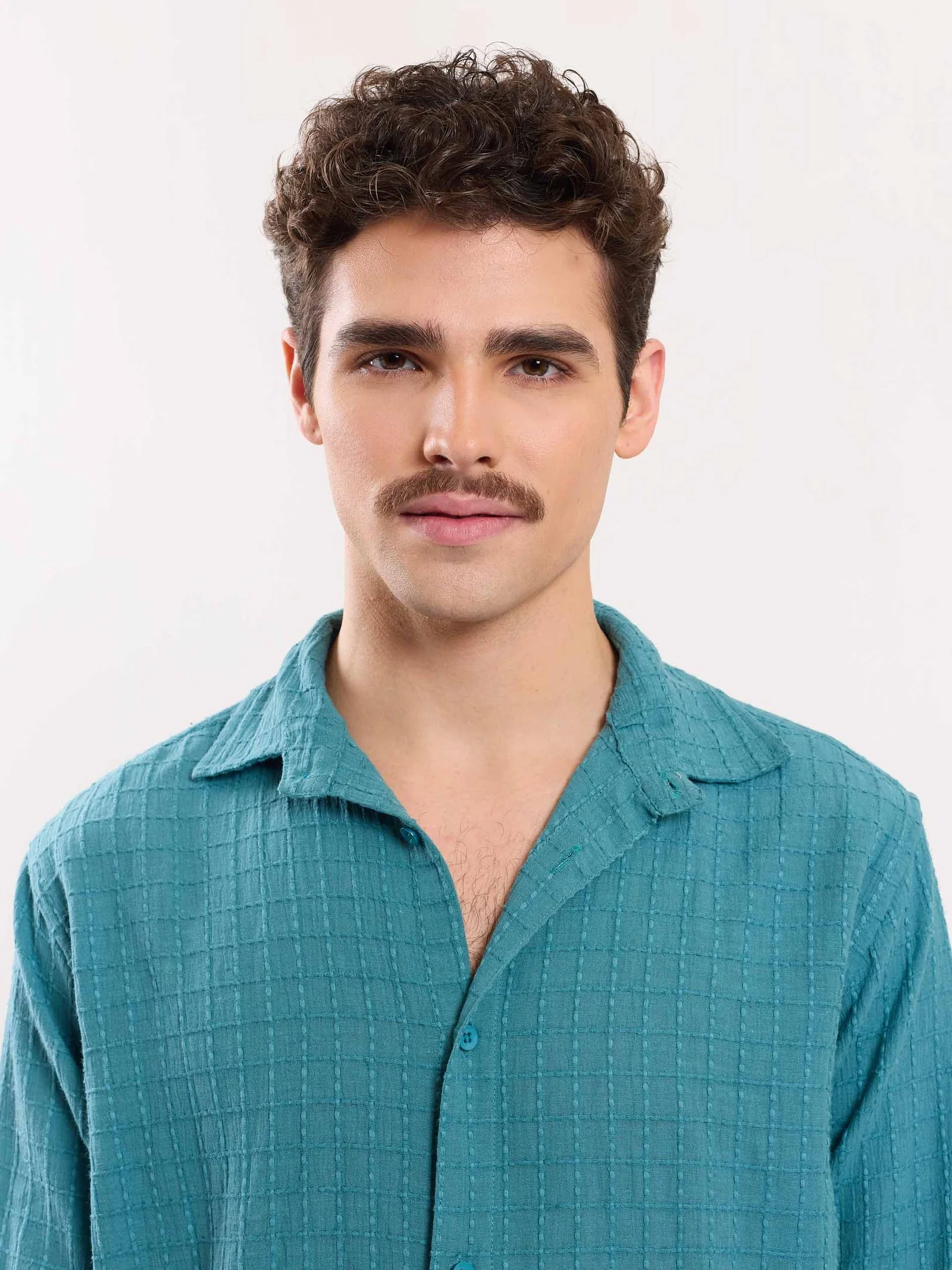 Teal Blue Textured Holiday Shirt - Image 3
